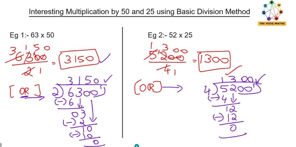 Multiplication by 50 and 25 Using Base Division Method - The Vedic Maths -Mamta Rupesh